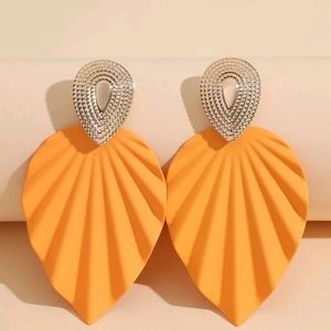 Muted yellow leaf drop earrings